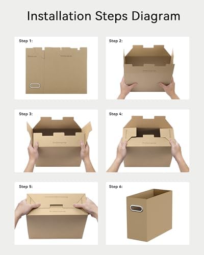Oterri Portable Collapsible Cardboard File Box with Handle for Letter-Size | 4-Pack. Stainless Steel Handle. Label Stickers Included. Fits Letter Folders (Not Included). Home, Office, School, Dorm, Tax.
