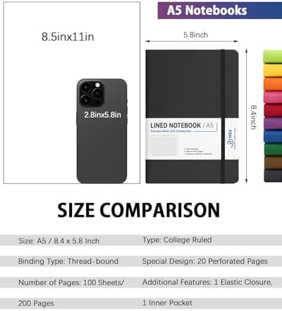 Dynta Hardcover Journal Notebooks A5 Lined 10 Journals Bulk for Writing