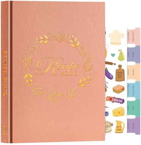 Lanpn B5 Blank Recipe Book Cookbook to Write in Your Own Recipes, Leather Cover Waterproof Empty Cooking Journal for 70 Recipes, Recipe Notebook with Stickers to Organize Your Family Recipes, Rose
