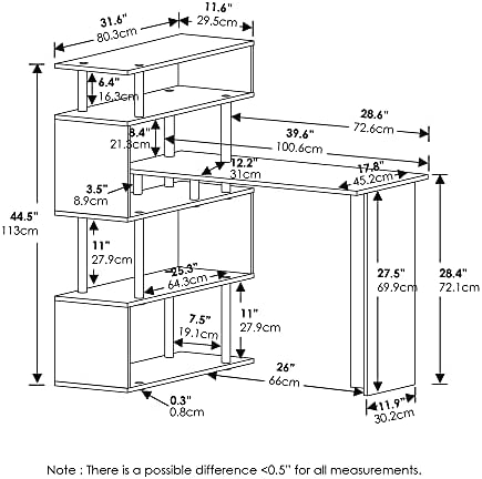 39.4 Wide 5-Tier Gaming Desk with S-Shape Book Shelf, L-Shape Computer Desk, Office Desk for Bedroom, Home Office, French Oak