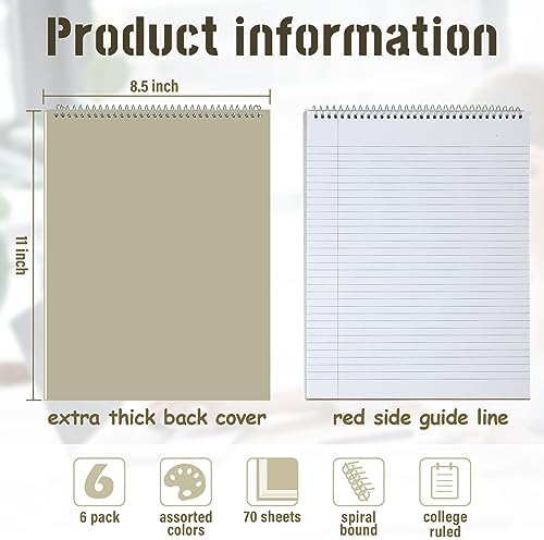 Maitys 6 Pcs Steno Spiral Notebooks, Stylish Color, Classic Style