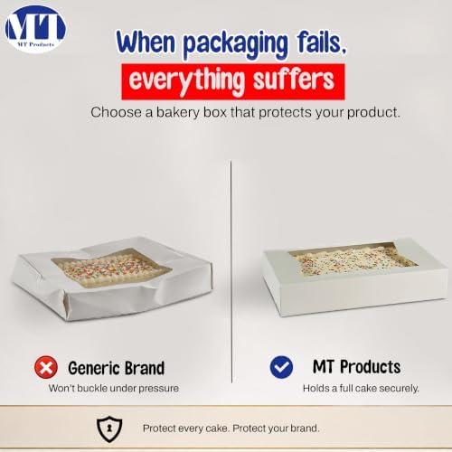 MT Products White Bakery Boxes 12 x 8 x 2.25 Auto Popup 25 Pack Made in USA
