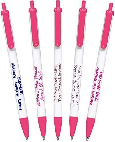 USA Made, Personalized Writing Ink Ballpoint Novelty Pens, Custom Printed with Your Logo & Text (Pack of 1,000 White Pens with Pink Trim)