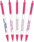 USA Made, Personalized Writing Ink Ballpoint Novelty Pens, Custom Printed with Your Logo & Text (Pack of 250 White Pens with Pink Trim)