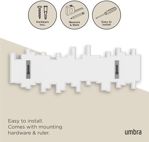 Umbra Sticks Wall Mount Coat Rack, 5 Hook Retractable Pegs, White