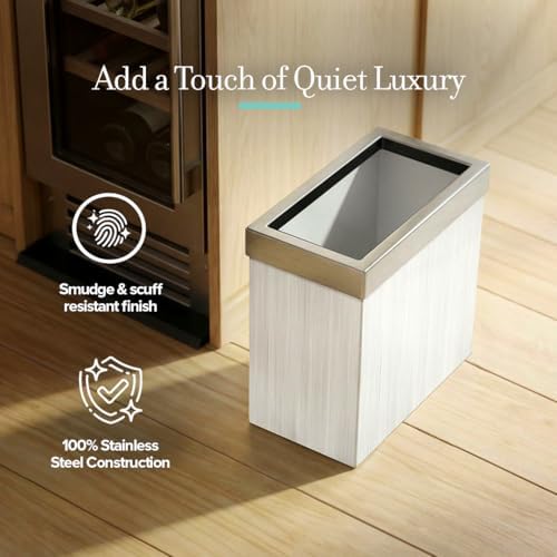 Gatco Small Bathroom Trash Can with Lid, Rectangle 3 Gallon Wastebasket, Under Sink, White Oak with Satin Nickel, for Bathroom, Bedroom, Office (1943SN)