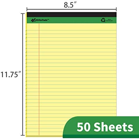 KAISA Premium Legal Pads Writing Pads Notepads With Rigid Chipboard Back Support, 8.5x11 inch Wide Ruled, Perforated 20lb Recycled Paper Pads 50sheets/Pad, Canary 12pad, KSU-6931