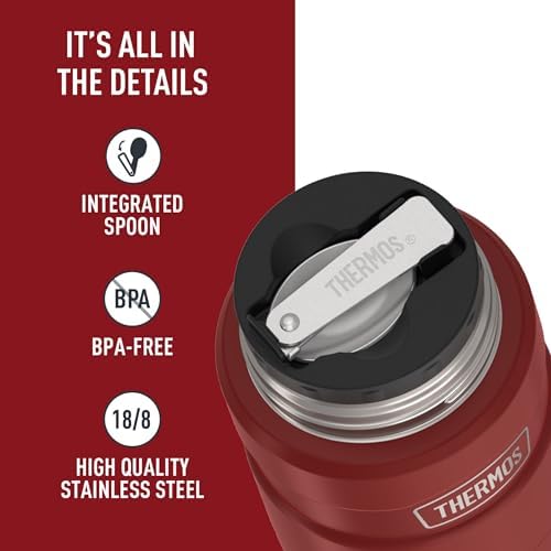 THERMOS Stainless King Food Jar with Spoon, 16oz, Matte Red