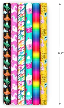 Hallmark Kids Wrapping Paper, 6 Rolls (Dinosaurs, Unicorns, Rainbows)