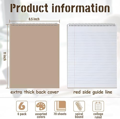Maitys 6 Pcs Steno Spiral Notebooks, Delicate Color, Classic Style