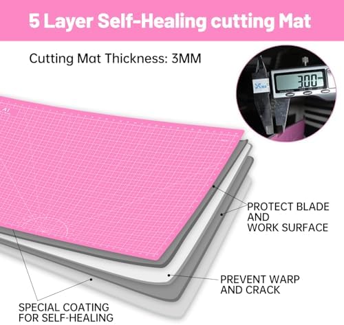 Headley Tools Thickened 24 x 36 Inch Self Healing Sewing Cutting Mat, A1 Rotary Cutting Sewing Mat for Crafts, Double Sided 5-Ply Table Cutting Board for Fabric Quilting Leather Hobby, (Pink/Purple)