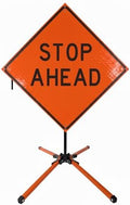 Traffic Roll-Up Sign Kit with Stand – Collapsible Safety Sign & Heavy-Duty Portable Stand, High Visibility, Easy Setup (Stop Ahead, Reflective)
