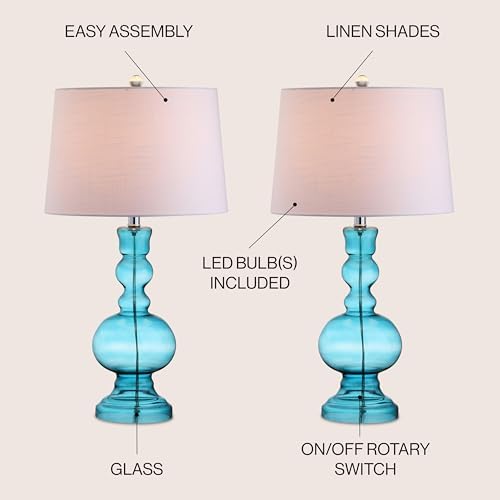 JONATHAN Y Genie 28.5" Glass Table Lamp, Aqua, Set of 2