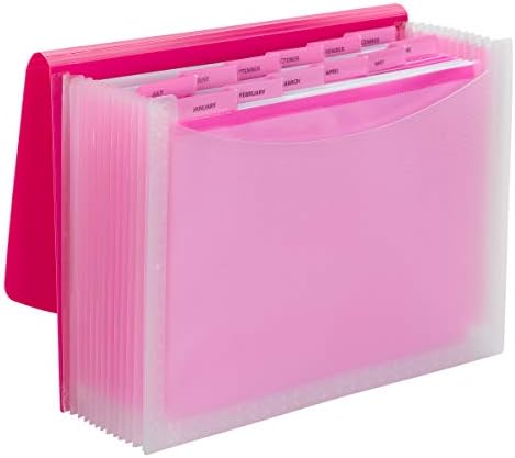 Smead Accordion File Organizer, Document Folder, 12 Divider, Pink/Clear