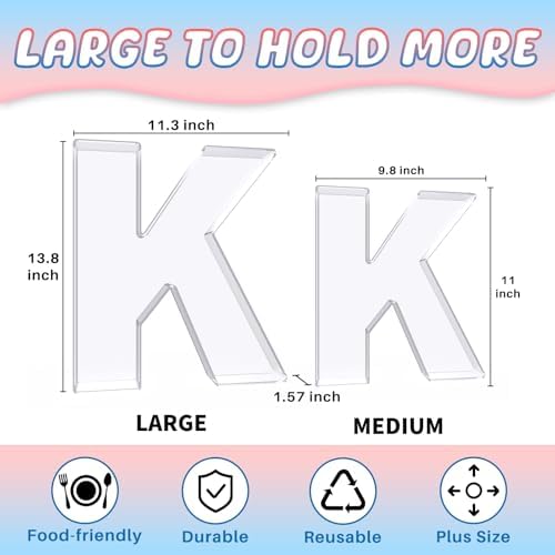 13.8" Extra Large Acrylic Letter Charcuterie Board Box, Reusable Fillable Letter Cake Candy Dish Display Serving Tray for Birthday Anniversary Party Decoration (K)