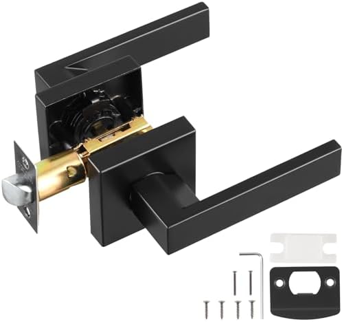 VEVOR Passage Door Handle, 1-Pack Matte Black Interior Door Lever, Left or Right Reversible Non-Locking Handle Lever, 45° Rotation to Open, Square Door Handles for Hallways, Closets, Meeting Spaces