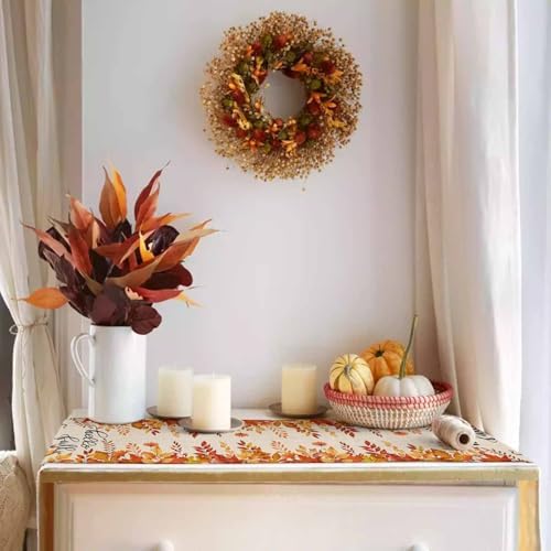 Fall Pumpkin Table Runner Dresser Scarf 16 x 72 Inch Harvest Orange Maple Leaves Table Runners Non-Slip Heat Resistant Kitchen Dining Table Decor for Autumn Thanksgiving Holidays Indoor Outdoor