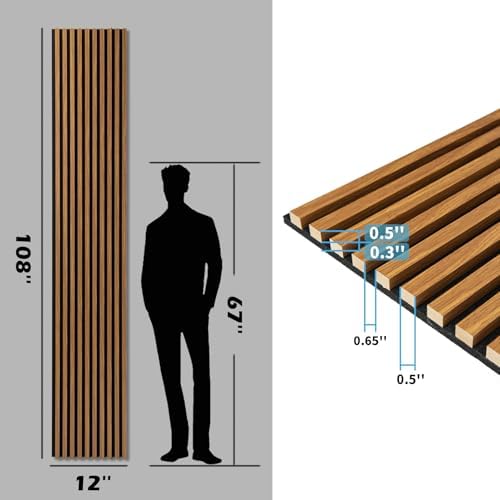 Art3d 108 x 12 Inch 3D Fluted Soundproof Wood Slat Wall Panel, 2-Pack, Teak