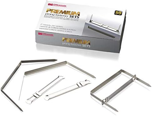 Officemate Premium Prong Fasteners, Complete Set, 2-Inch Capacity, 2.75-Inch Base, Box of 50 (99711)