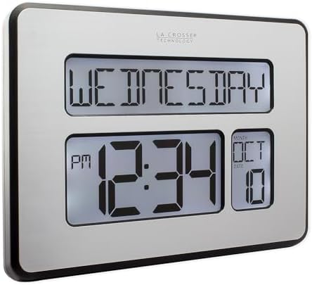 La Crosse Technology C86279 Atomic Full Calendar Clock with Extra Large Digits, Grey, 11.25 in. x 2.10 in. x 12.00 in.
