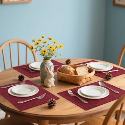 Homaxy Cloths Placemats for Dining Table Set of 4, 13" x 19", Red