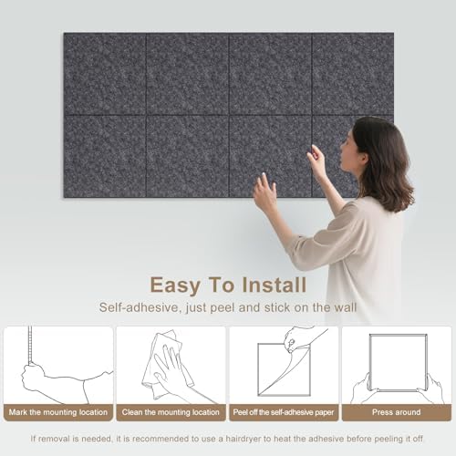 Large Felt Bulletin Board 48" x 36" Self Adhesive Cork Board Alternative 12 Pack Felt Wall Tiles Cork Boards For Walls Thick Slat Wall Panels For Home Office Classroom Decor Pin Board-Black