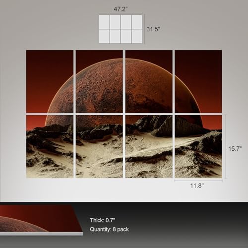 UMIACOUSTICS 8 Pcs 0.7Inch Thick Art Acoustic Panels, Total 47.2” x 31.5” Decorative Acoustical Wall Panels, Sound Absorbing Art Panels for Home, Office, Hotel, Recording Studio, Phobos Rock
