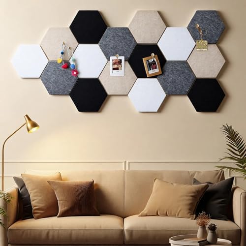 12x10 in 16 Pcs Hexagon Cork Board Tiles, Felt Pin Boards, Classic