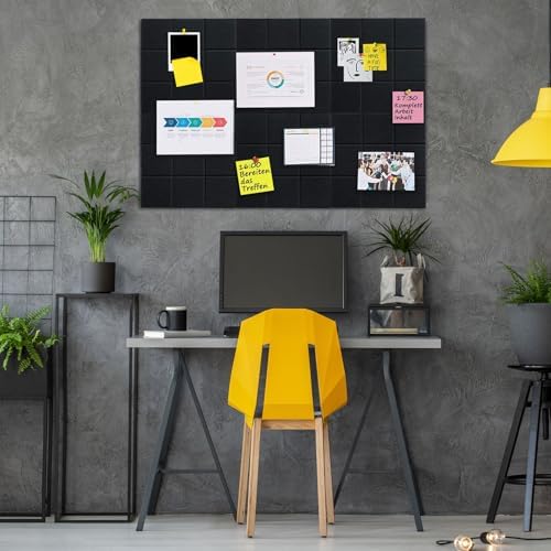 6 Packs Black Cork Board Felt Board Tiles, Bulletin Board 12"X12" with 30 Push Pins, Felt Board for Home Kitchen Office Decor, Self-Adhesive Corkboard Tiles for Walls School Message Display Board