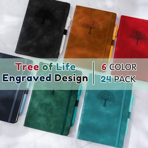 Qeeenar 24 Pack Leather Journals Bulk A5 Hardcover Notebooks, Multicolored