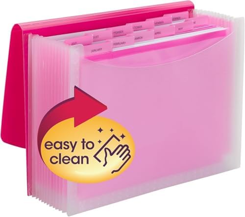 Smead Accordion File Organizer, Document Folder, 12 Divider, Pink/Clear