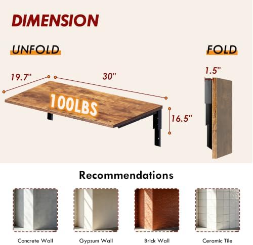 Need 30x20IN Wall Mounted Folding Table for Office Laundry Retro