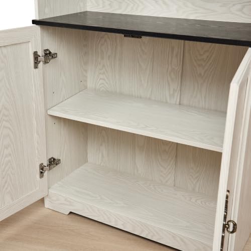 KEIKI Set of 2 Tall Storage Bookcases with Doors, White Display Cabinet 70.86 in freestanding Display Cabinet Combines Open Shelves and Closed Doors for Books, Wine, Decor and Office Supplies