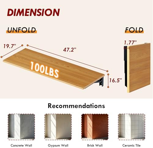 Need 47x20 Inch Wall Mounted Folding Table for Office Laundry Teak
