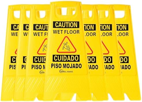 Simpli-Magic 24" Height Wet Floor Caution Signs, 6 Pack – Double-Sided, Bilingual & Foldable Safety Warning Sign – Commercial Grade, Yellow, Plastic