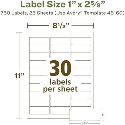 Avery® EcoFriendly Recycled Address Labels, 1" x 2-5/8", White, Permanent Label Adhesive, 750 Printable Labels (48160)