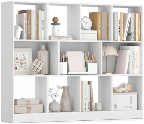 VASAGLE Bookshelf, 12 Cubes Storage Organizer, 49.6 x 9.4 x 39.4 Inches