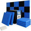 96 Pack Blue/black Absorb the echo Acoustic Foam Panel Wedge Studio Soundproofing Wall Tiles 12" X 12" X 1"(Accompanied By Double-Sided Adhesive Tape)