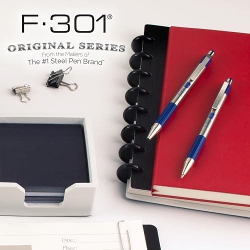 Zebra Pen STEEL F-301 Retractable Ballpoint Pen, Blue Ink, 0.7mm, 6-Pack