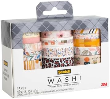Scotch Washi Tape, Solid Color Rainbow Design, 8 Rolls