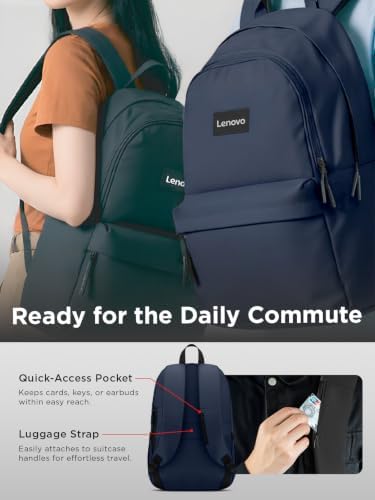 Lenovo 16-inch Commuter Backpack B10, Lightweight 30L Laptop Backpack, Water-Resistant Travel Bag with 6 Storage Compartments, Anti-Theft Pocket & Luggage Strap, Fits Up to 16" Laptop, Navy Blue