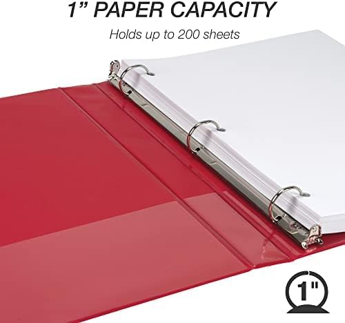 Samsill 1 Inch 3 Ring Binders,Made in USA,Economy Round Ring,Clear View Cover,200 Sheet Capacity - for School,Home,Office - Red,(Pack of 24)