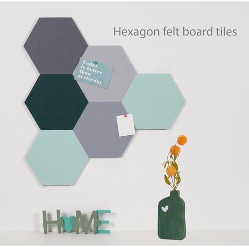 10Pcs Self Adhesive Felt Board Tiles Hexagon Bulletin Board for Walls, Felt Cork Pin Board for Pictures Photos Memos with Push Pins (Color G)
