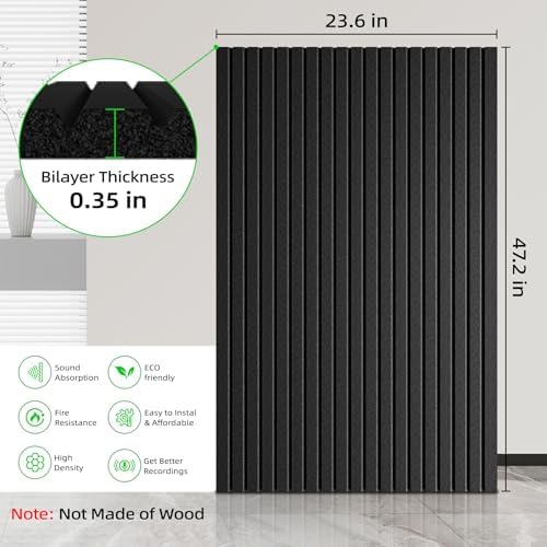6 Pack Sound Proof Foam Panels for Walls 47.2"x23.6" Large Acoustic Panels Sound Absorbing, Self-Adhesive Soundproof Wall Panels for Home Studio, Office, Recording, Black (6 Pack Black)