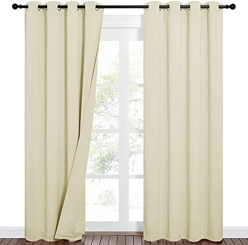 NICETOWN Sound Barrier 100% Blackout Divider Curtains 84", Noise, Heat and Cold Blocking Drapes with Felt Fabric Lining for Noise Reducing/Nursery/Daytime Sleep/Bedroom (Beige, 2 PCs, 52" Wide)