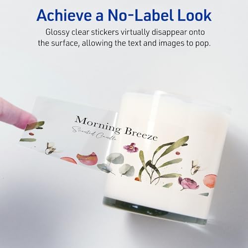Avery Printable Sticker Paper, 8.5" x 11", Glossy Clear, Permanent Adhesive, Laser/Inkjet Compatible, 7 Full-Size Label Sheets, Great for Product Branding, Cute Stickers, Custom Signs, and More (4397)