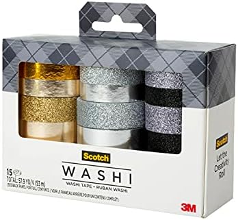 Scotch Washi Tape, Glitter Metallic Design, 15 Rolls, Great for Bullet Journaling, Scrapbooking and DIY Décor (C1017-15-P6)