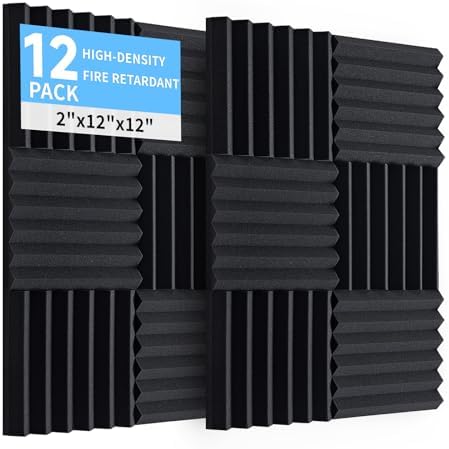 Acoustic Foam Panels, 12 Pack High Density 2 Inch Wedge Sound Absorbing Panels, 12 x 12 x 2 Inch for Studio and Gaming