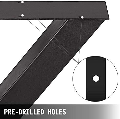 VEVOR Set of 2 Steel Table Legs, 28 Height 31 Wide Dining Table Legs,Heavy Duty 3.1" Square Box Section X Frame Table Legs,28x31x3.1 Inch Black Color Industrial Country Style Metal Dining Legs