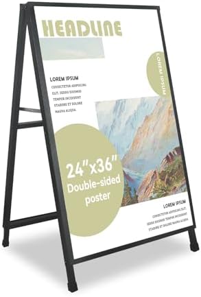 A Frame Sign 24x 36 Inch Heavy Duty Sandwich Board Double-Sided Folding Sign Holder Outdoor Pavement Sign for Businesses Store Signs (Frame only),1PACK